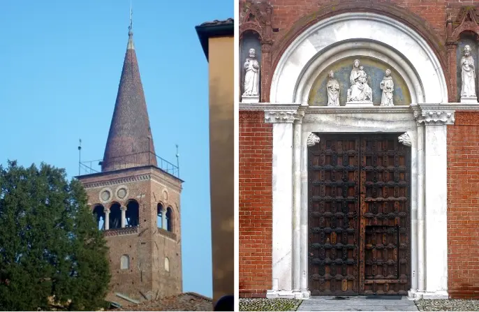 Il campanile ed il portale dell'Abbazia di Viboldone